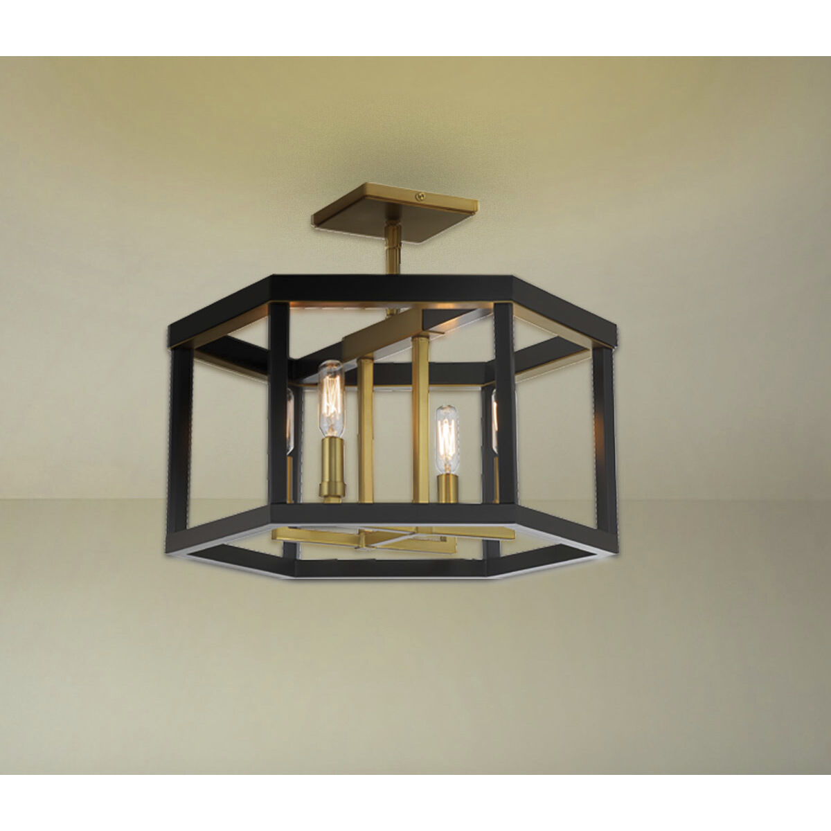 Union Estates 4 Light 18 inch Coal And Soft Brass Semi Flush Ceiling Light